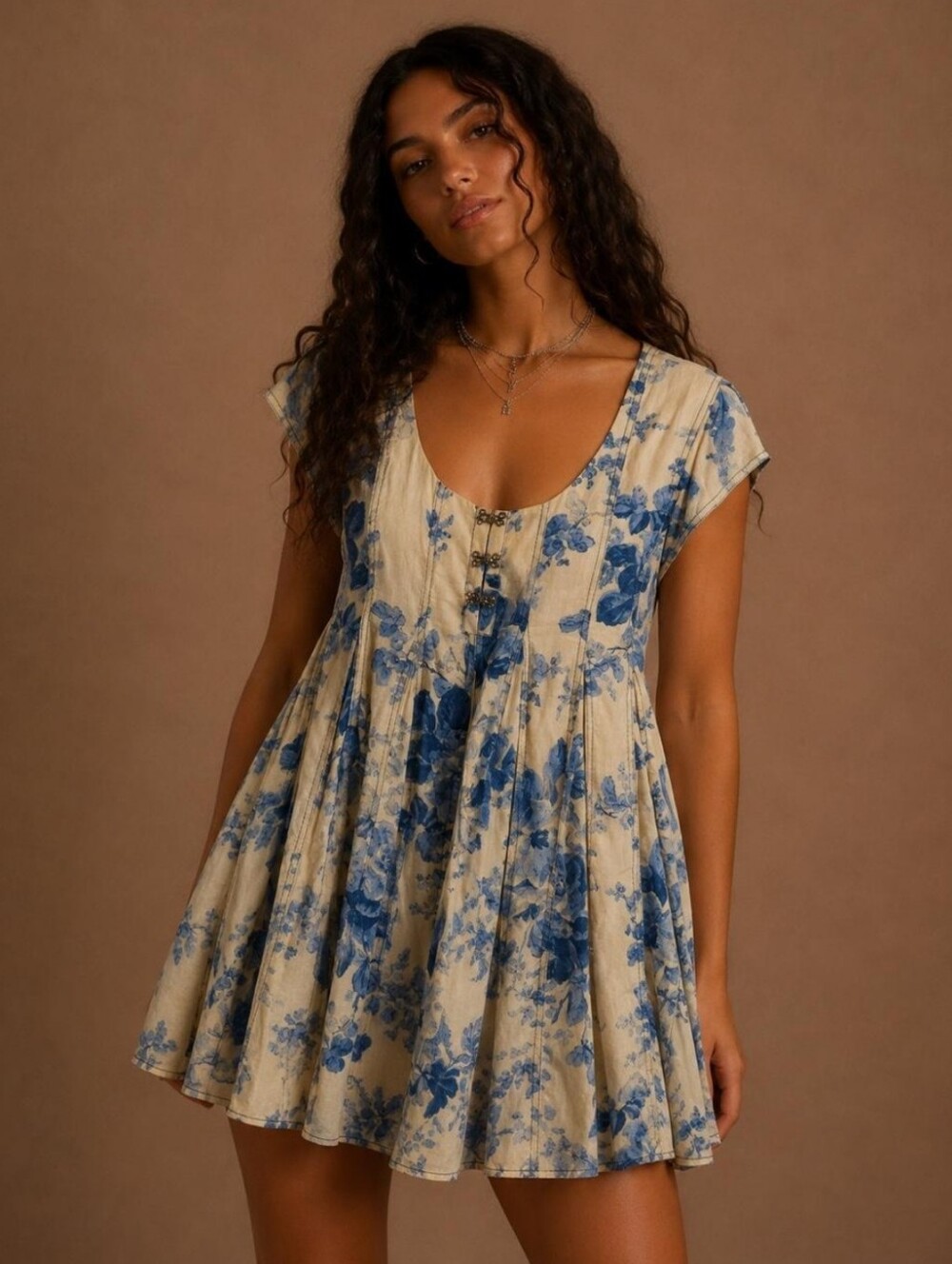 Free People Sully Mini Dress Blue Floral Small